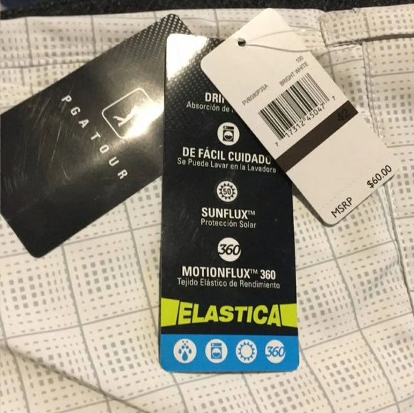 PGA Tour Shorts Motionflux 360 Active Stretch Waistband~White and light gray - Picture 2 of 8